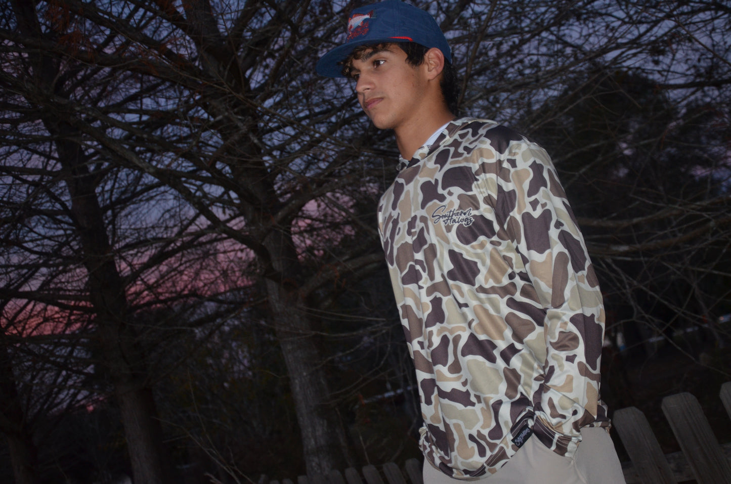 Old school Camo lightweight hoodie- logo “Southern Hawgs”