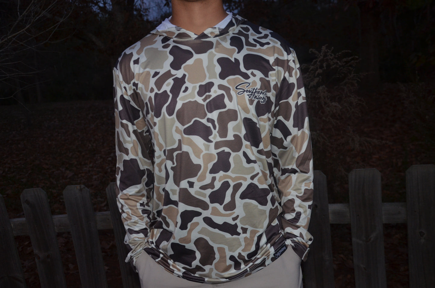 Old school Camo lightweight hoodie- logo “Southern Hawgs”